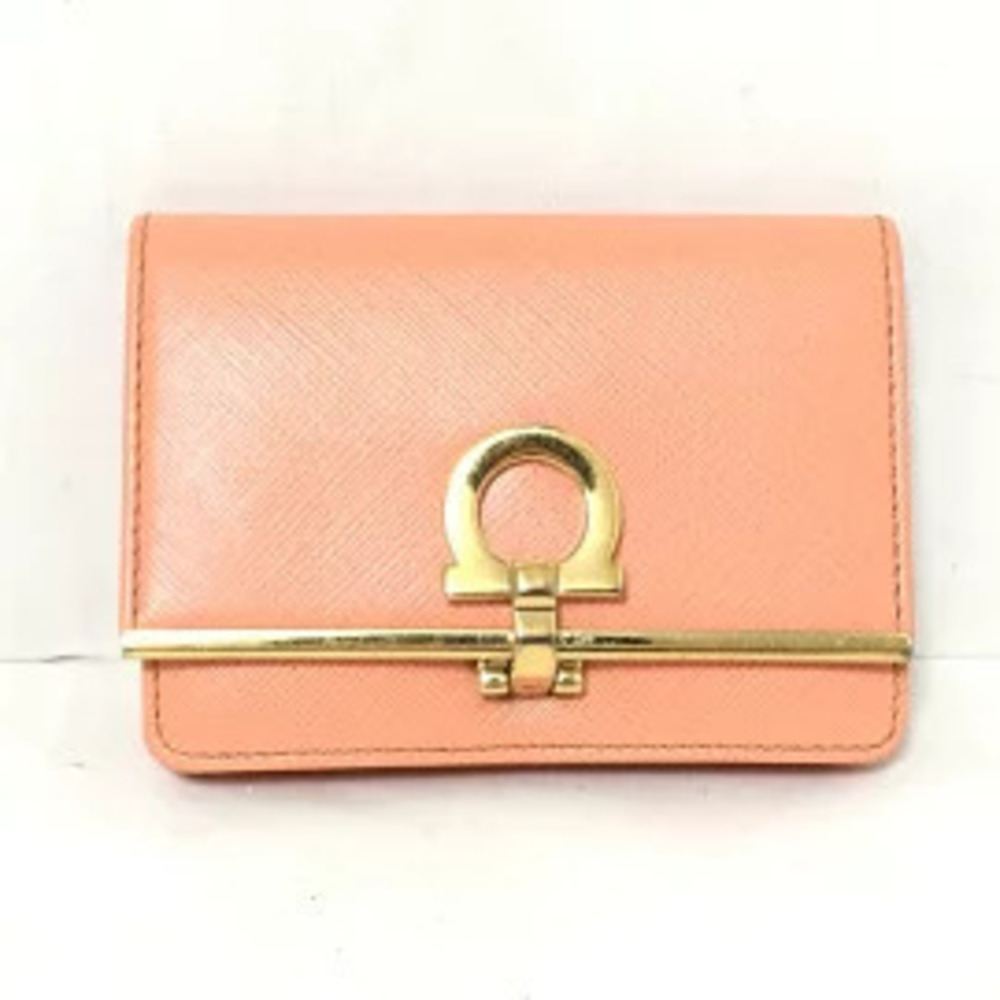 Salvatore Ferragamo Gancini Business Card Salmon Pink Leather